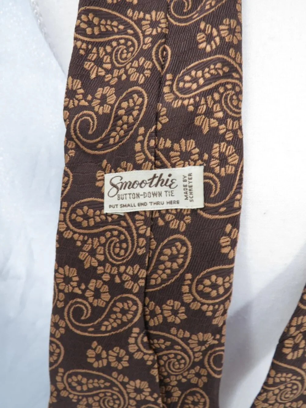 Vintage Smoothie Button Down Necktie Brown Gold Paisley Pattern Men OS Tie Retro